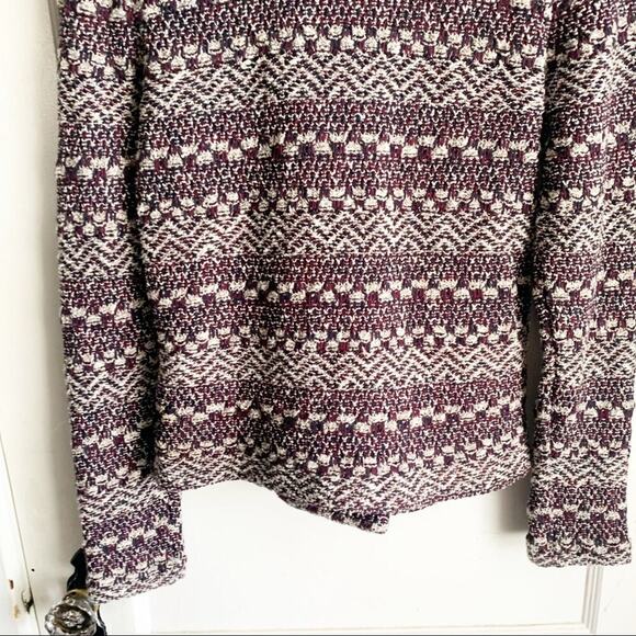 Lucky Brand Tweed Textured Moto Style Jacket Asymmetrical Zip Maroon Navy Size S - Picture 14 of 15